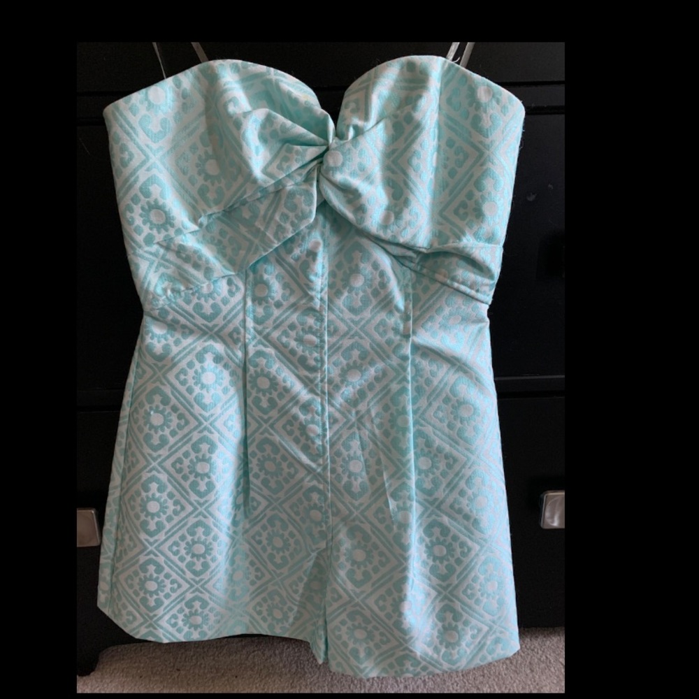 Strapless Jacquard Geometric Pattern Romper